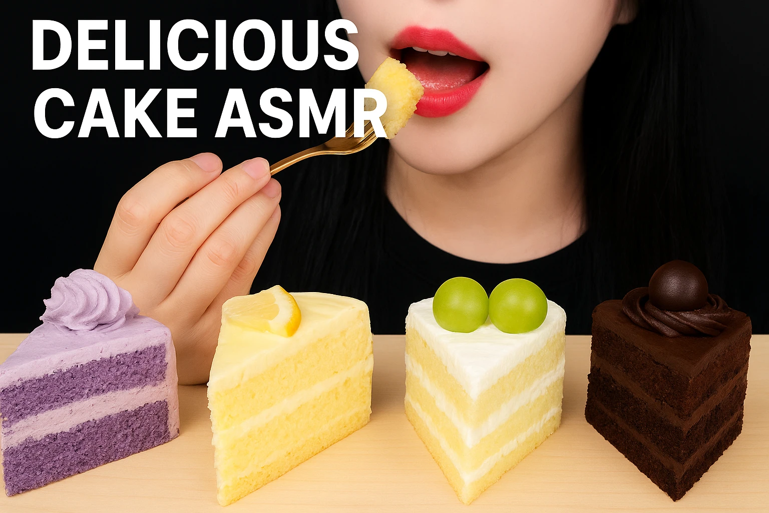 Delicious Cake ASMR 🍰 | Taro, Lemon & Green Grape Flavors Mukbang