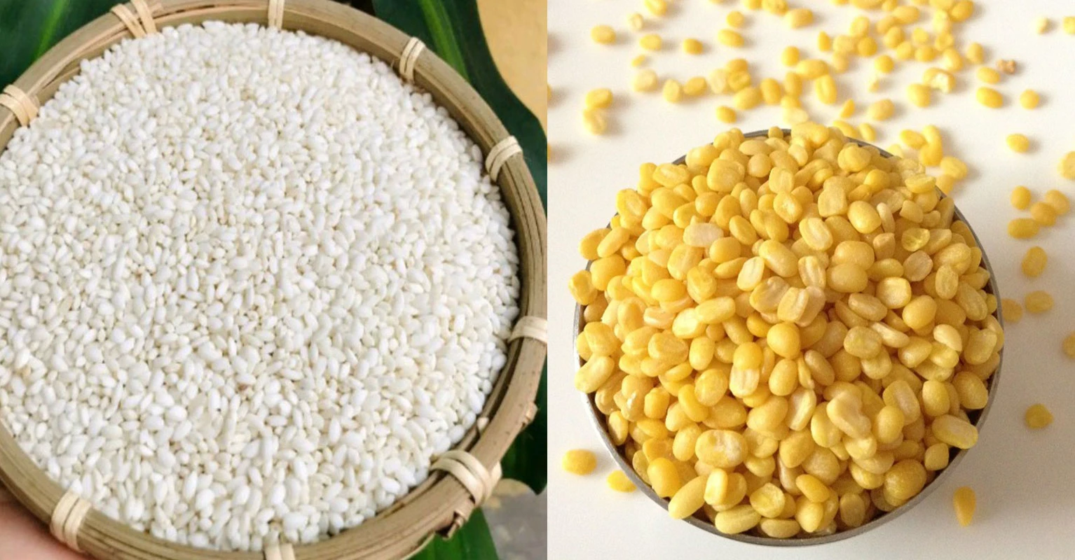 The main ingredients to make Southern-style sticky rice are still sticky rice and peeled green beans